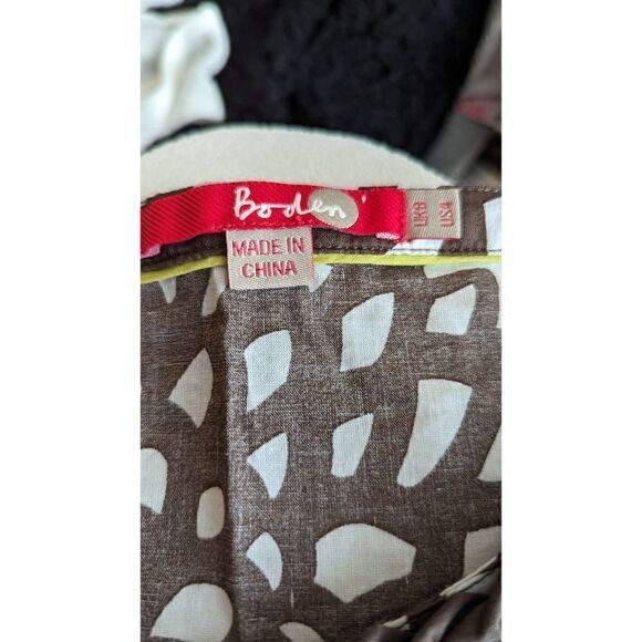 Boden Women Brown Puff Cap Short Sleeve Floral Print Cotton Blouse Size 4 - Picture 9 of 11